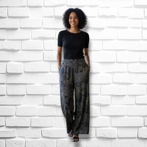 Boho Palazzo Pants by Paani Size Small – Tie Front, Elastic Waist, 100% Viscose